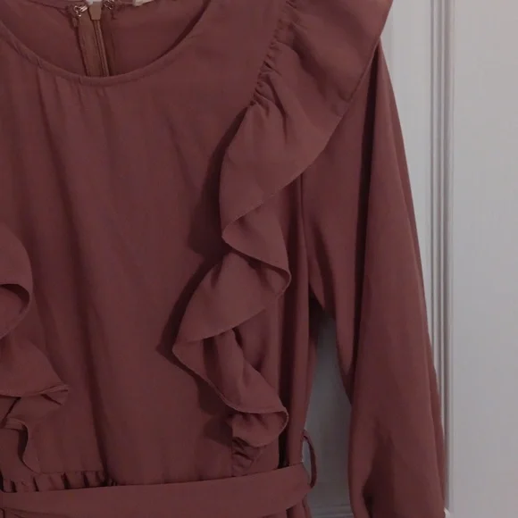Roolee Dusty Rose Ruffle Long Sleeve Dress - Picture 2 of 5